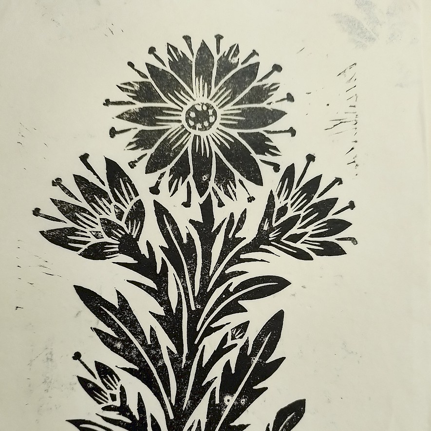 Flower in linoleum print from the archive stock