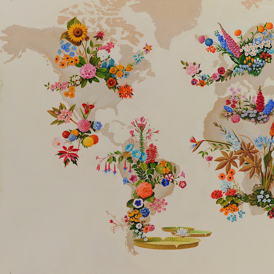 A world map showing where which flower comes from.