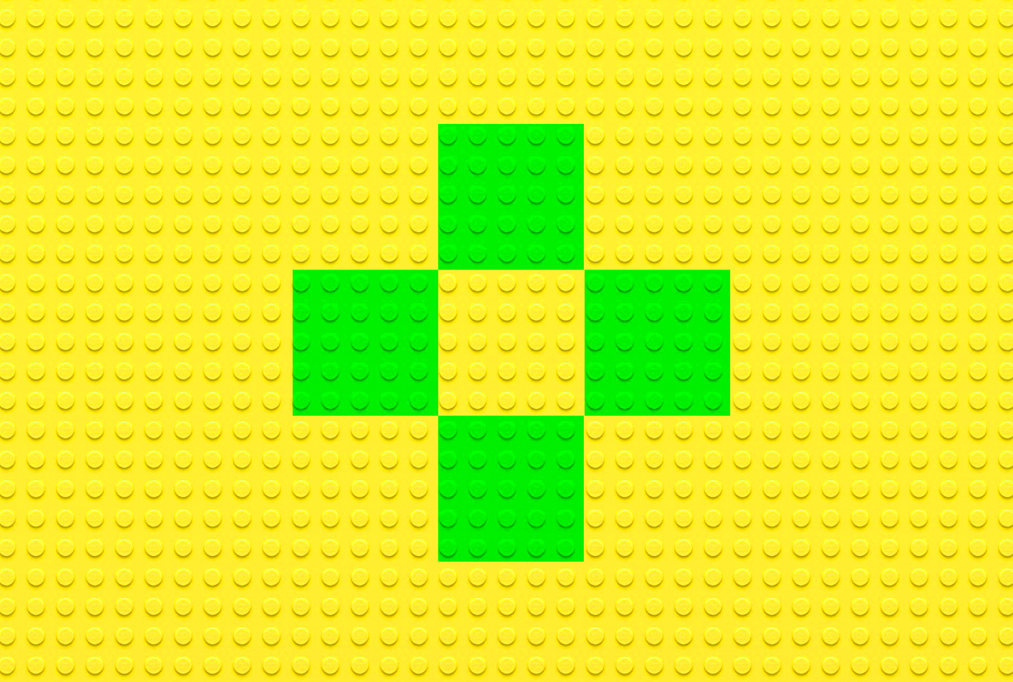 Green pixel flower on yellow in LEGO design