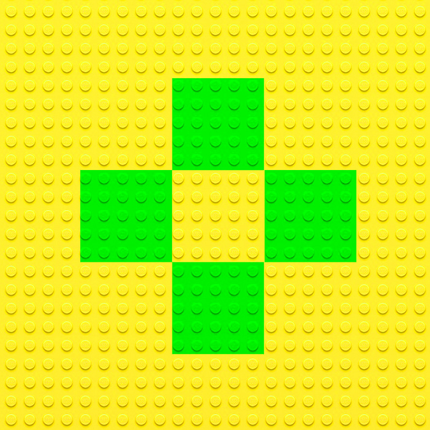 Grüne Pixelblume auf Gelb im LEGO-Design