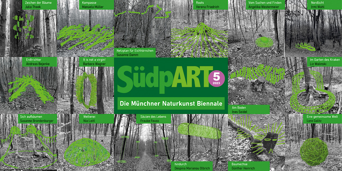 All designs of the 16 artists for SüdpART5. Exhibition 8.7. until 14.10.2023.