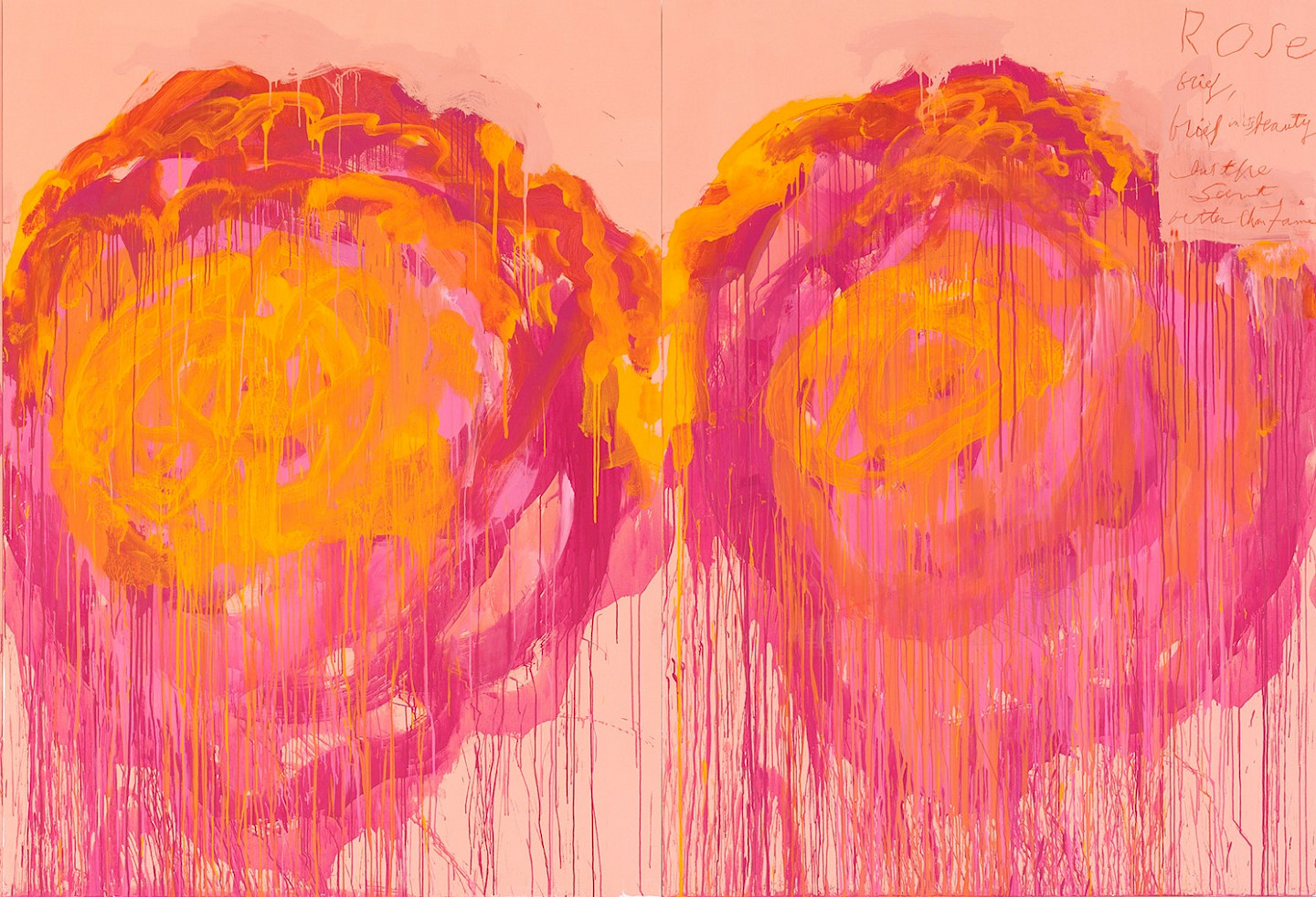 Painting with abstract roses in pink