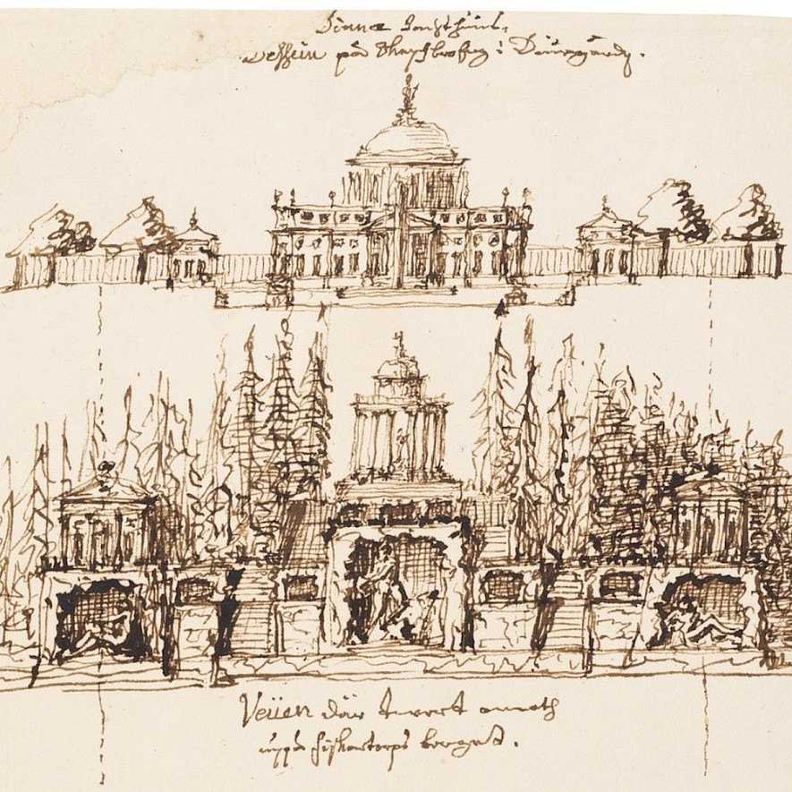 Entwurf für einen königlichen Pavillon und einen Gartentempel, 1712